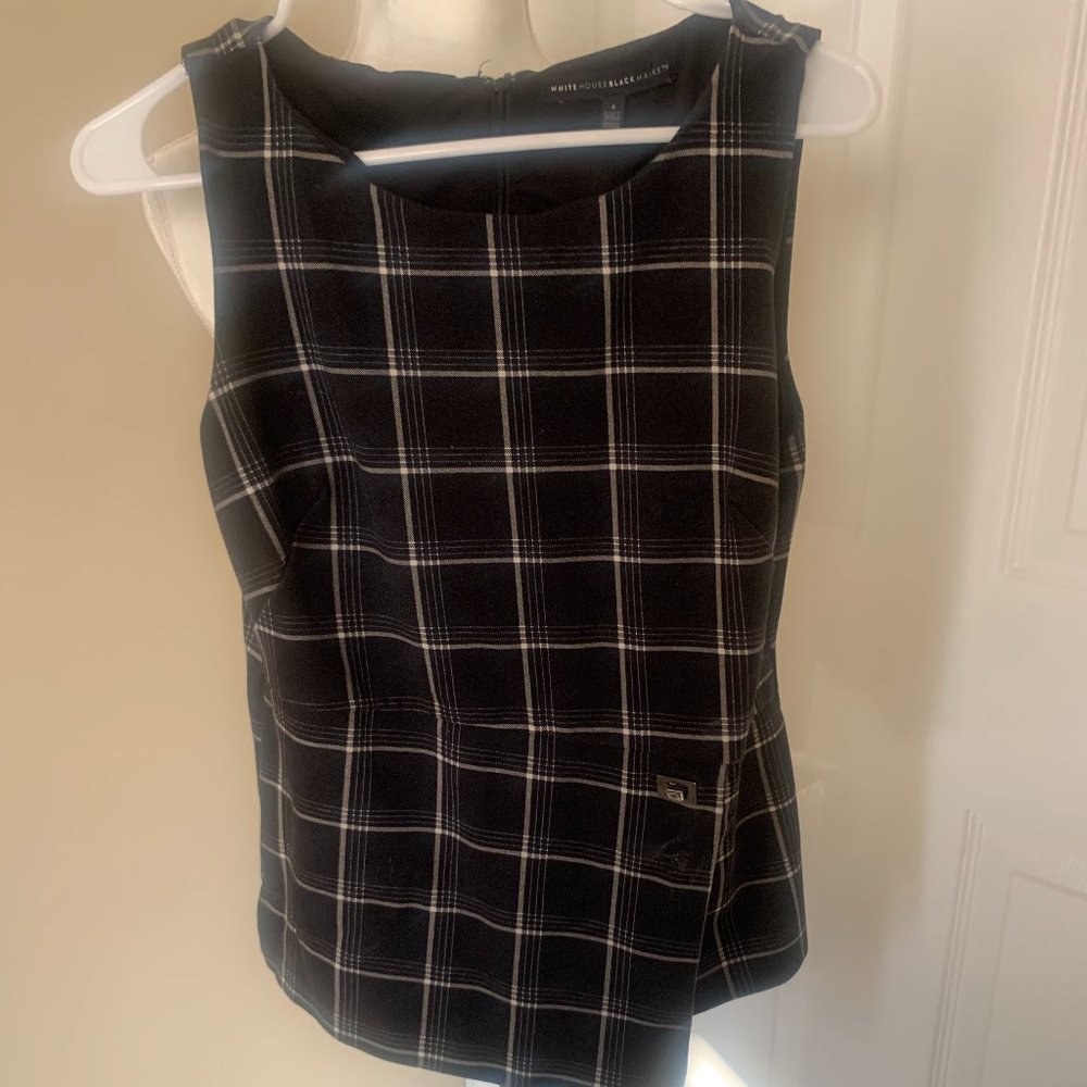 WHBM Sleeveless Top Black with White Plaid Size S